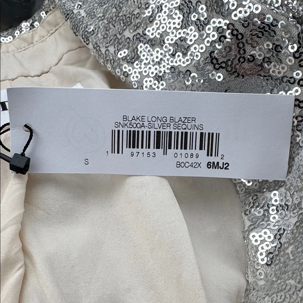 NWT • The Drop • Women's Blake Long One-Button Blazer • Size S • Silver Sequin • - Picture 6 of 7